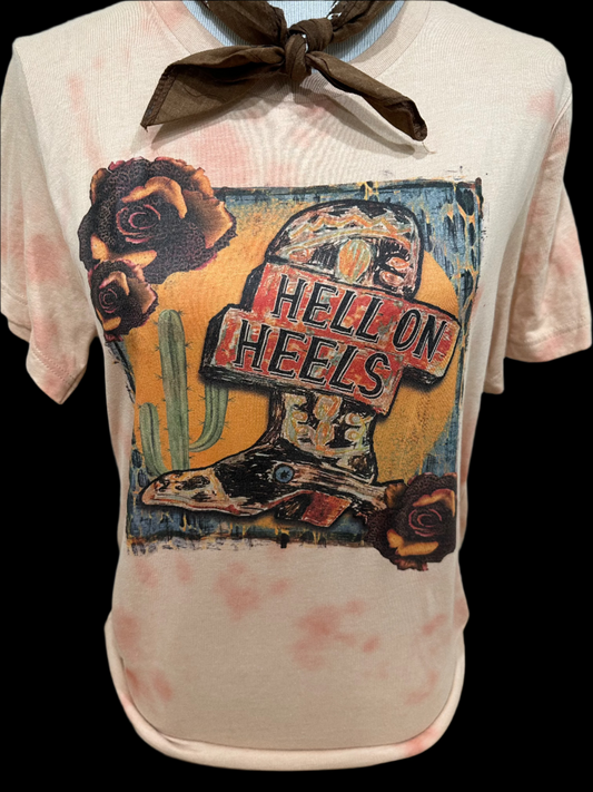 Hell On Heels on Tie Dye Peach Crew OR Hth Grey Sweatshirt