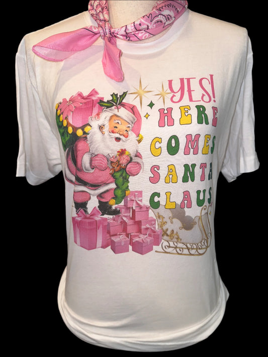 Yes! Here Comes Santa Claus on White Crew OR Sweatshirt