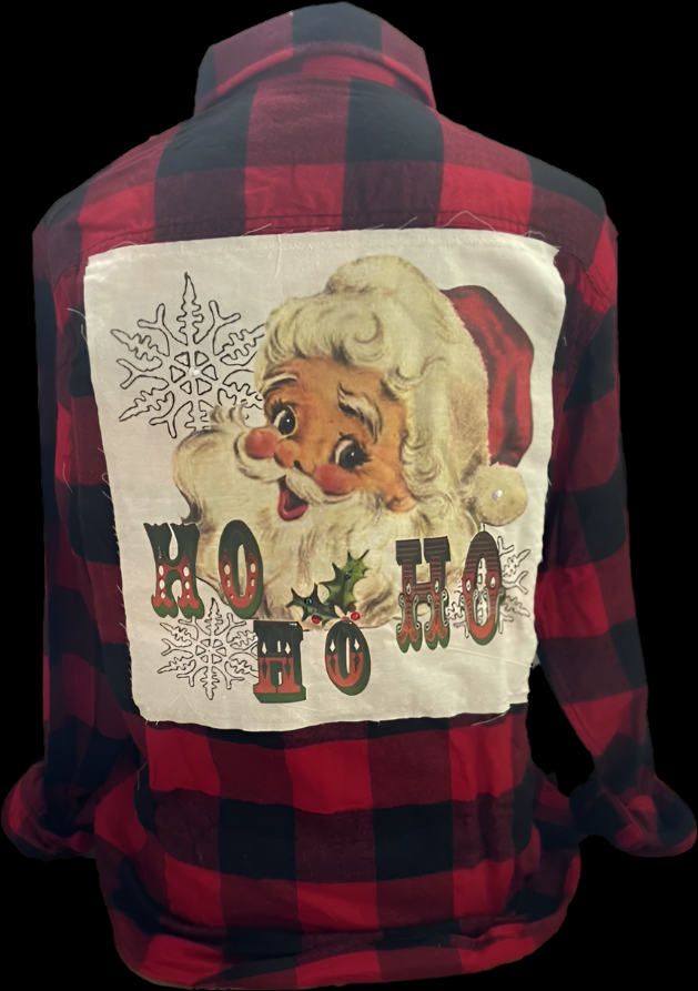 Ho Ho Ho on White Crew OR Red/Black Buffalo Flannel