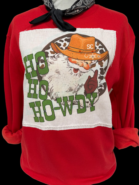 Ho Ho Ho-wdy Patch on Red Sweatshirt