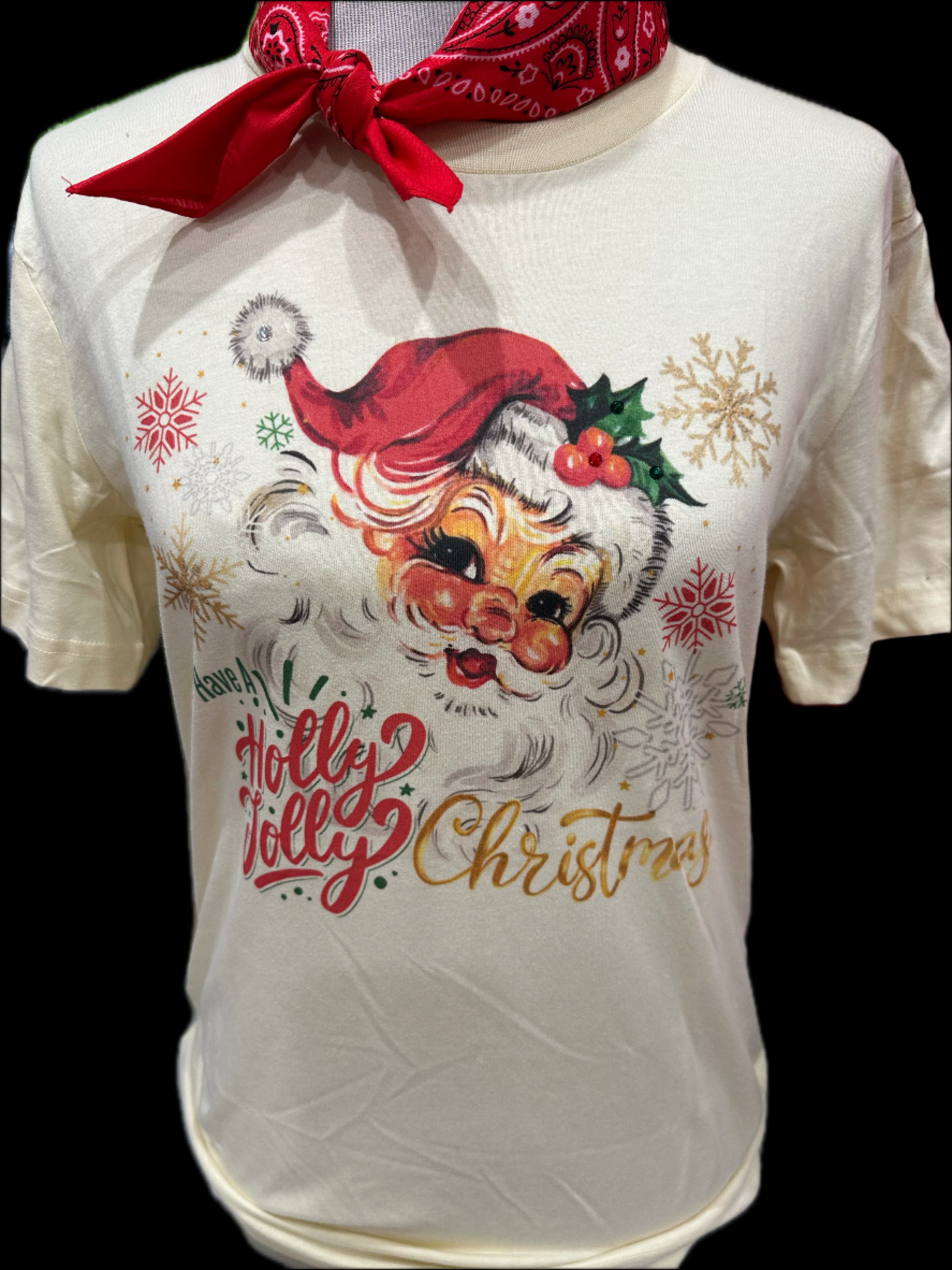 Holly Jolly Christmas Natural Crew OR Patch Red Sweatshirt