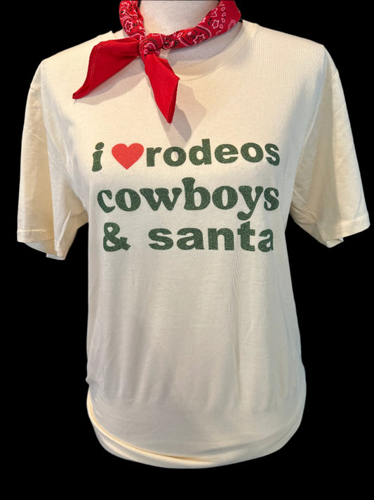 I Heart Rodeos, Cowboys and Santa on White Crew
