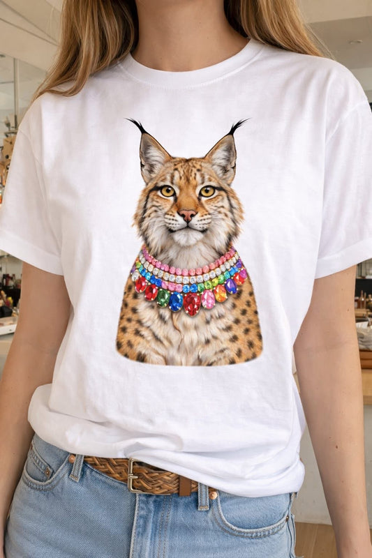 Jeweled Collar Bobcat on White Crew