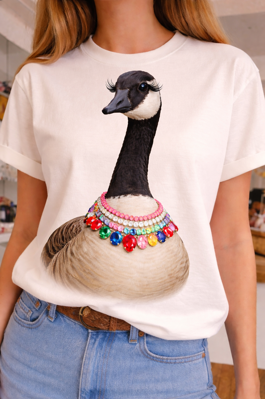 Jeweled Collar Goose on White Crew