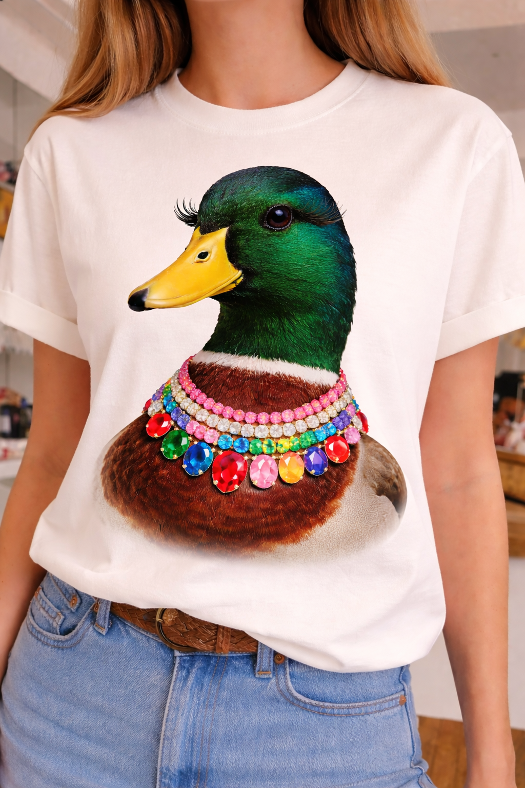 Jeweled Collar Mallard on White Crew