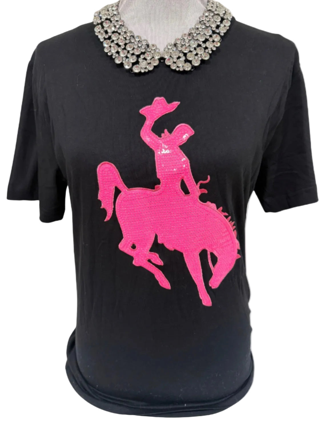 Pink Sequin Bronc Patch on Crew or Sweatshirt