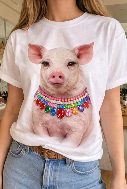 Jeweled Collar Show Pig on White Crew