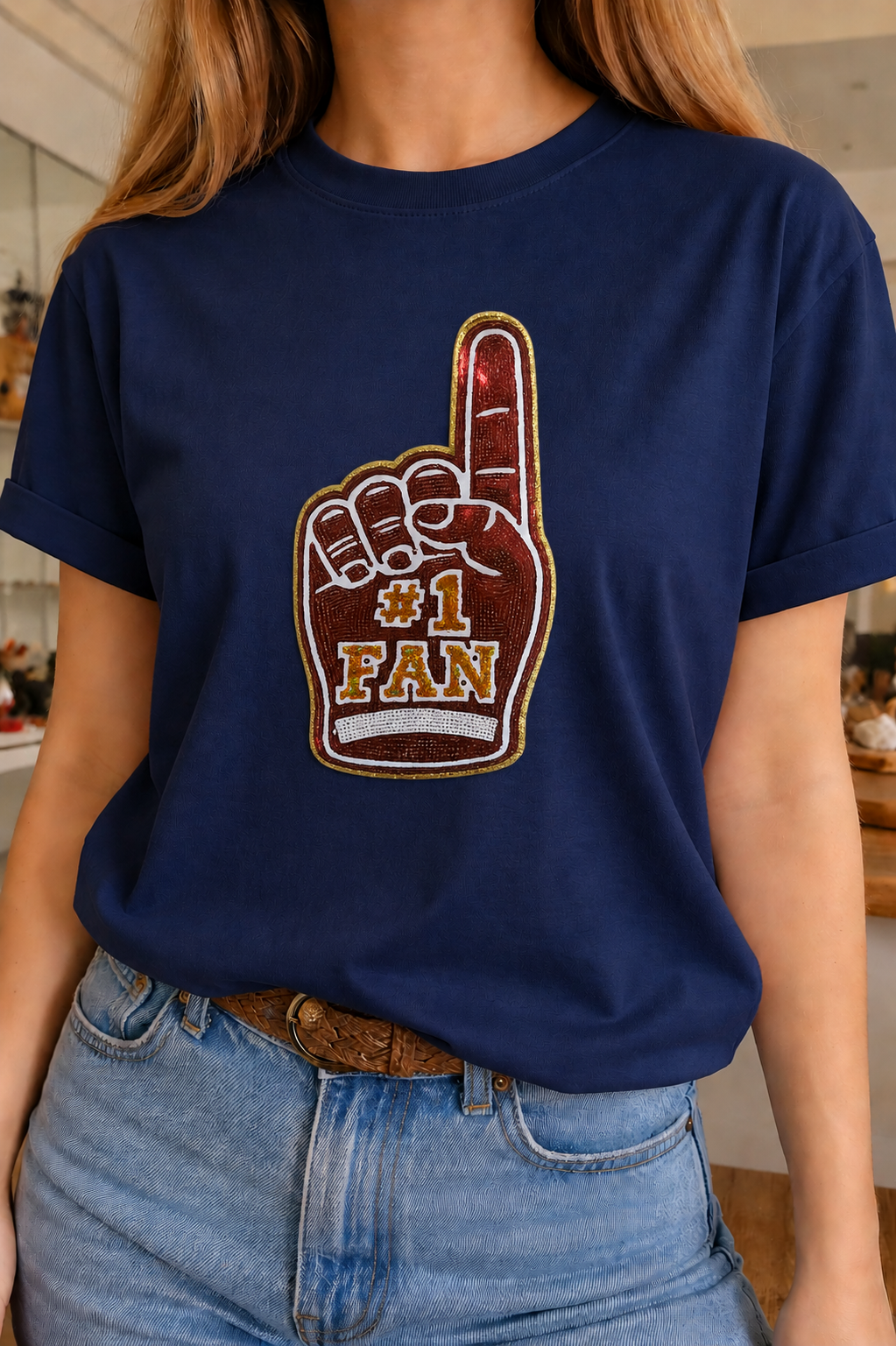 Sequin Patch #1 Fan Foam Finger Tee