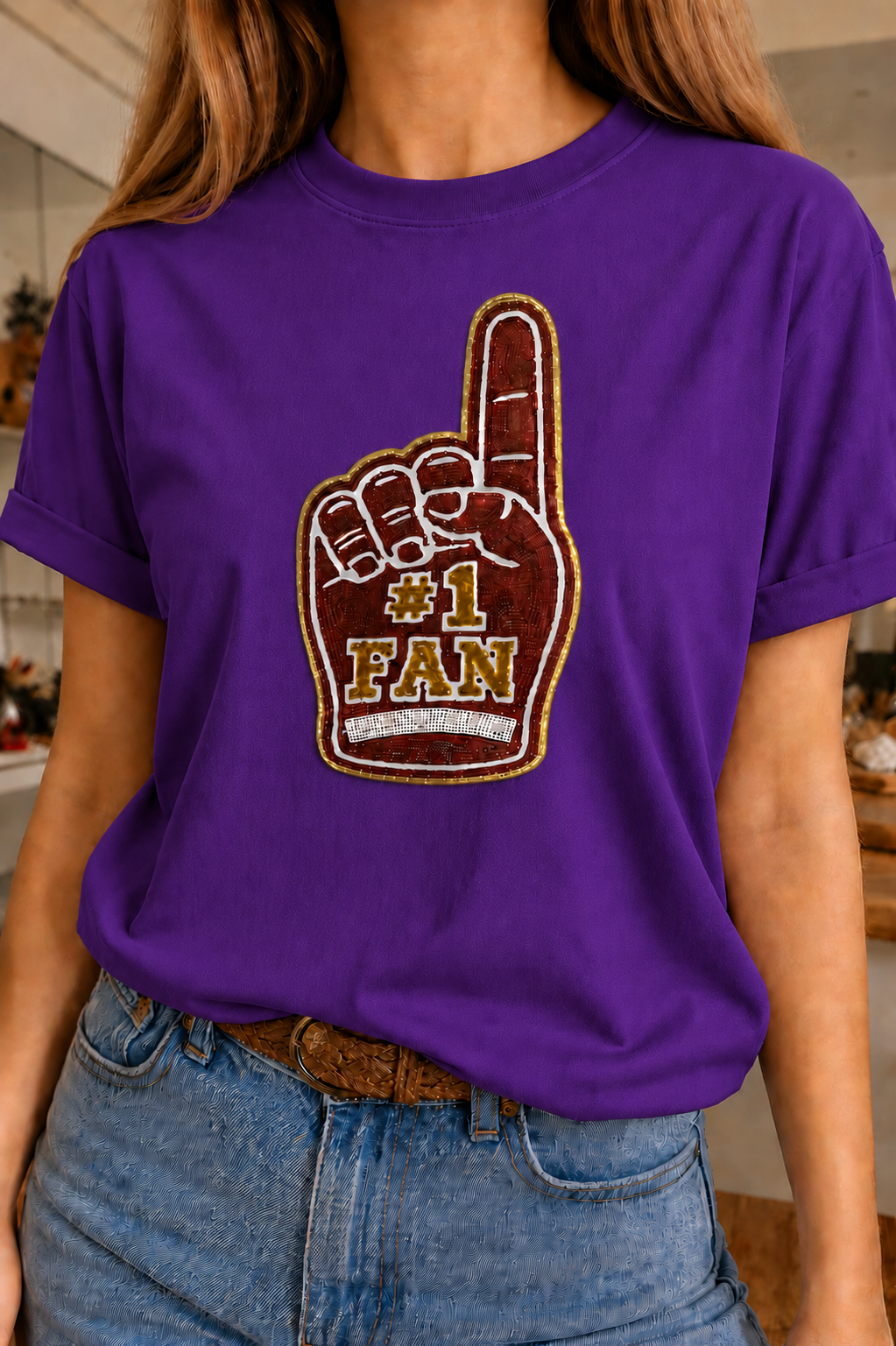 Sequin Patch #1 Fan Foam Finger Tee