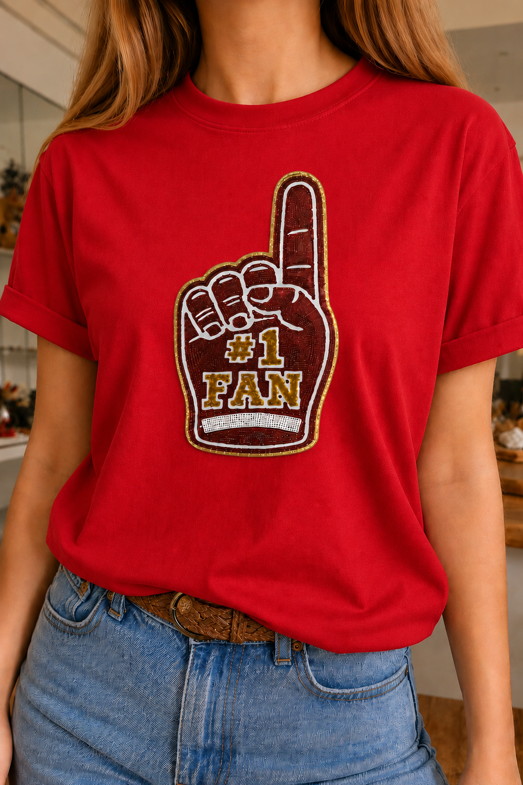 Sequin Patch #1 Fan Foam Finger Tee