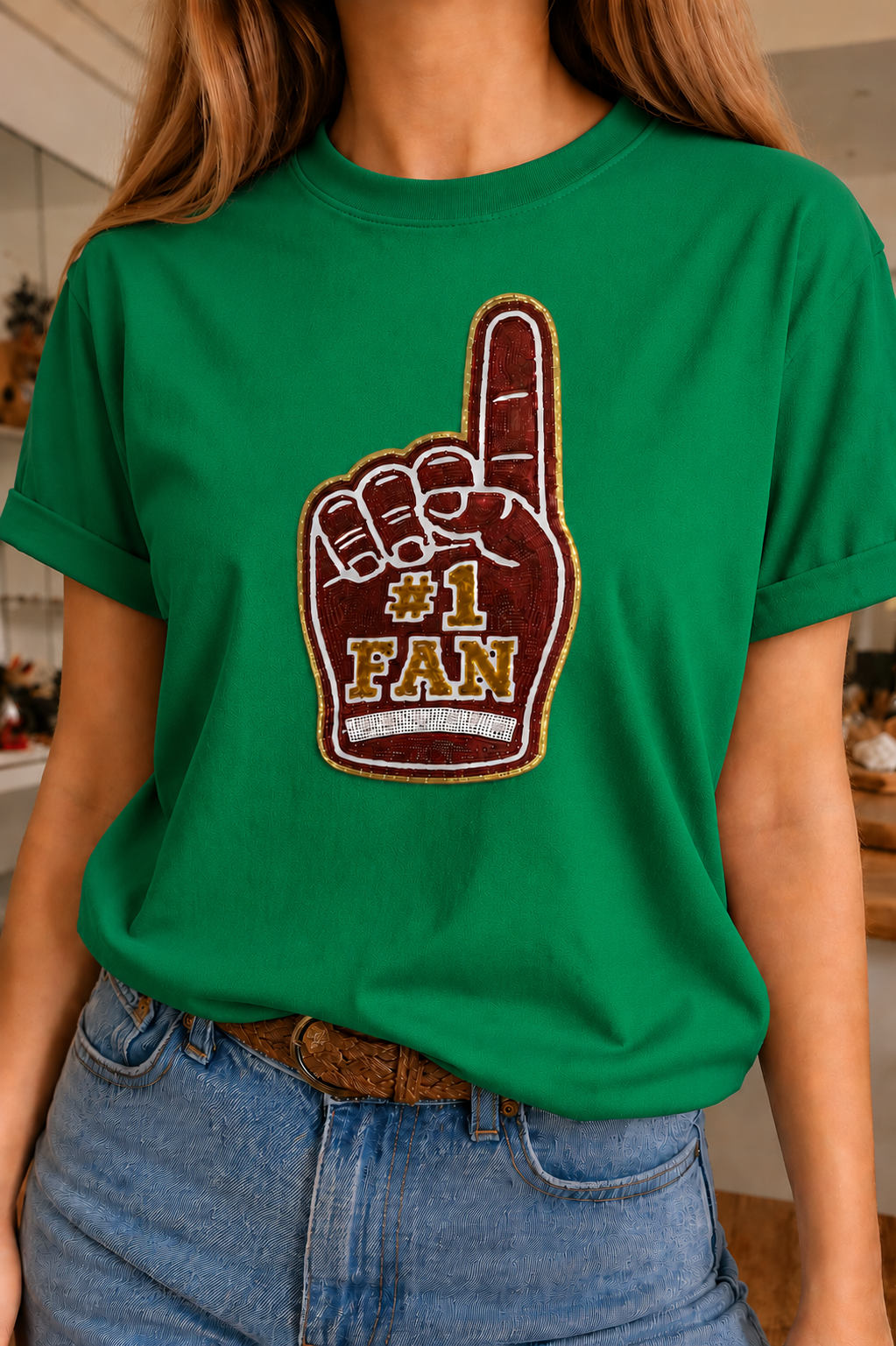 Sequin Patch #1 Fan Foam Finger Tee