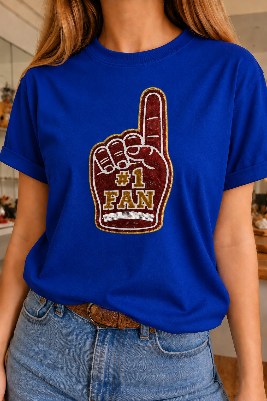 Sequin Patch #1 Fan Foam Finger Tee