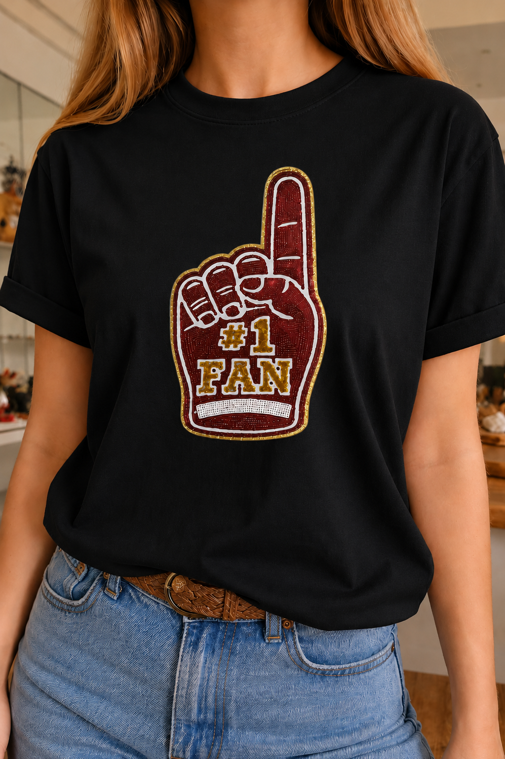 Sequin Patch #1 Fan Foam Finger Tee