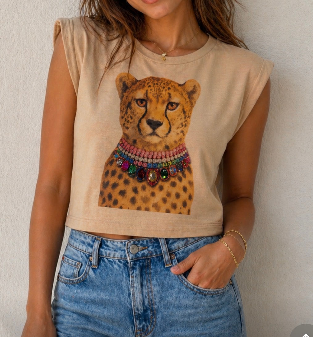 Blingy Leopard on White Muscle Tee