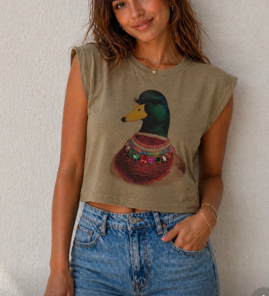 Blingy Mallard Duck on White Muscle Tee