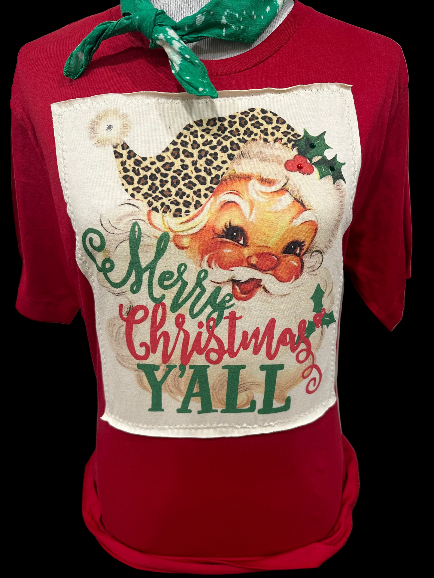 Merry Christmas Y'all on Patch Red Crew, Red/Black Buffalo Flannel, OR Patch Kelly Green Sweatshirt