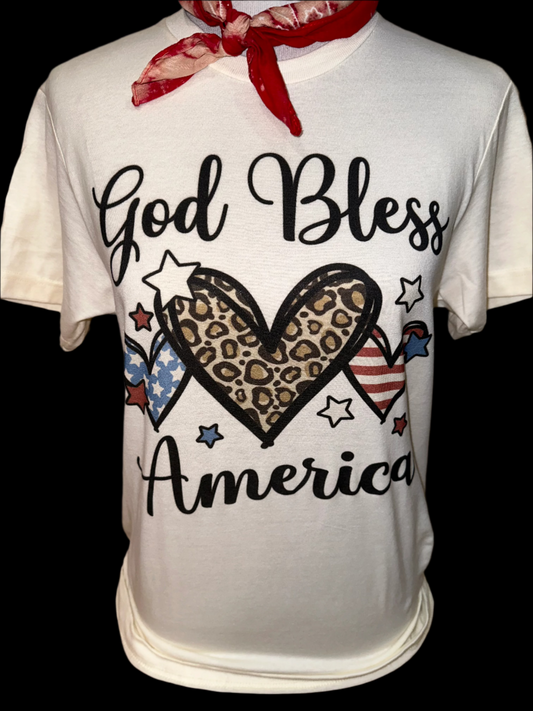 God Bless America Triple Hearts on White Crew