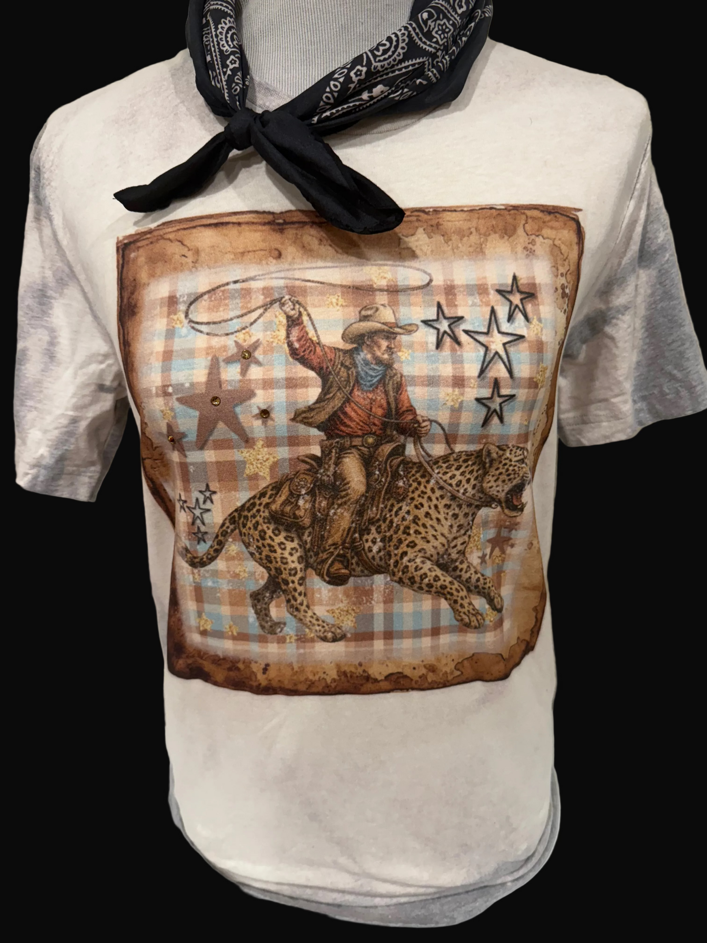 Plaid Leopard Bronc Rider on Crew or Sweatshirt