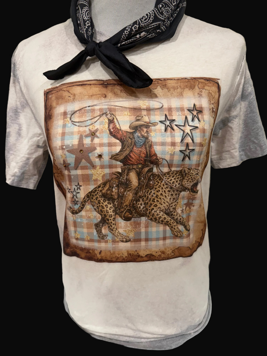 Plaid Leopard Bronc Rider on Crew or Sweatshirt