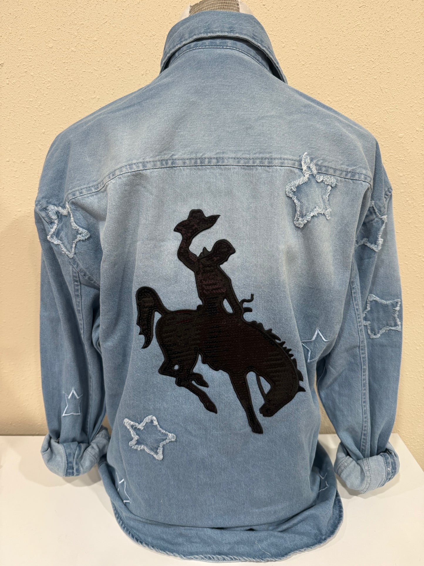 Black Sequin Bronc Patch on Crew or Denim