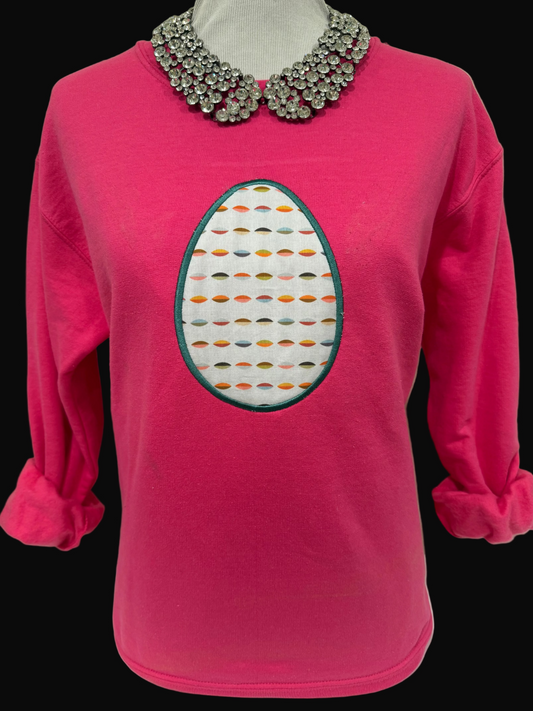 Colorful Easter Egg Applique on Heliconia Sweatshirt