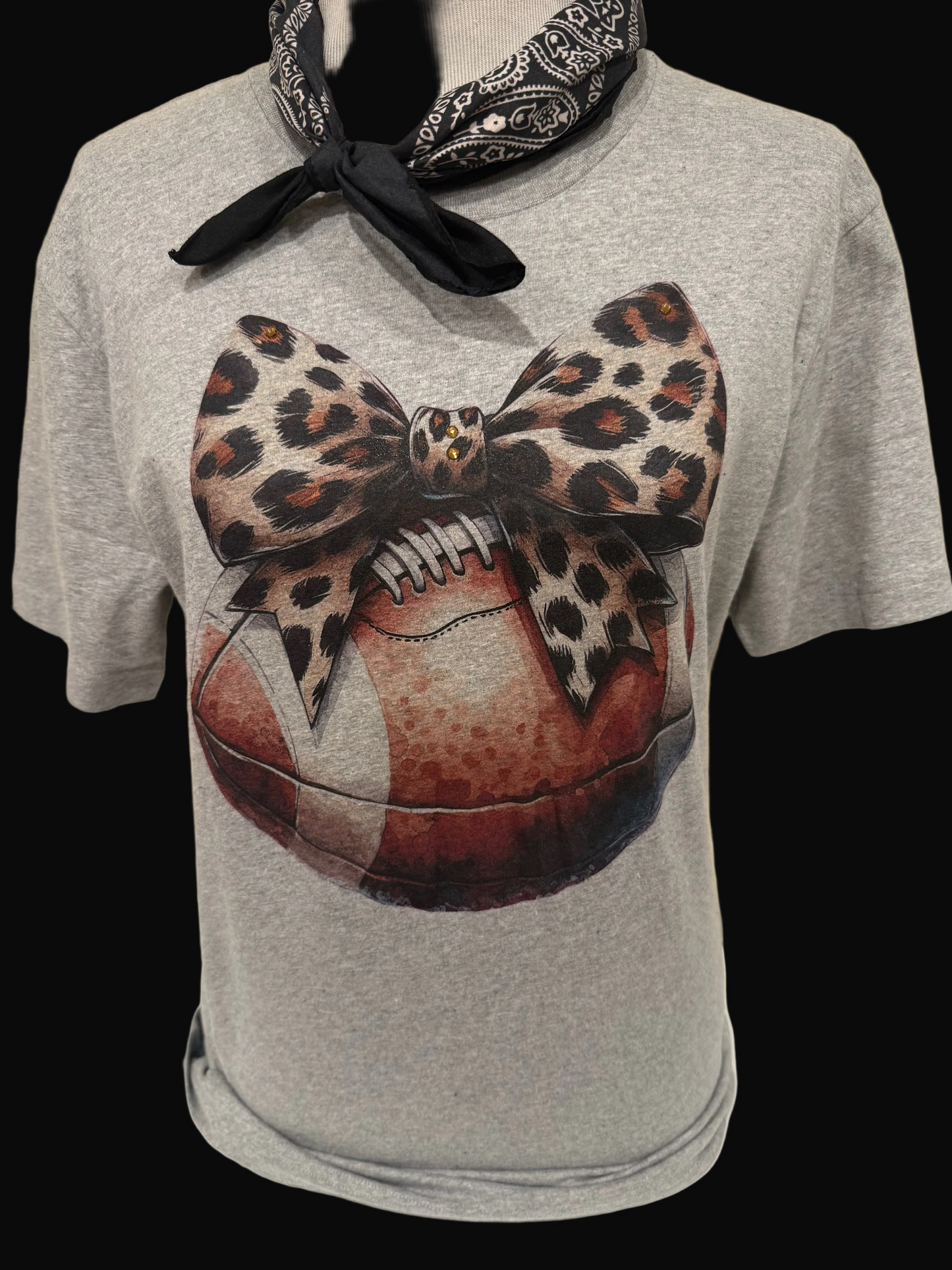 Leopard Bow Football on (Hth Grey OR Sports Bleached Hth Grey) Crew