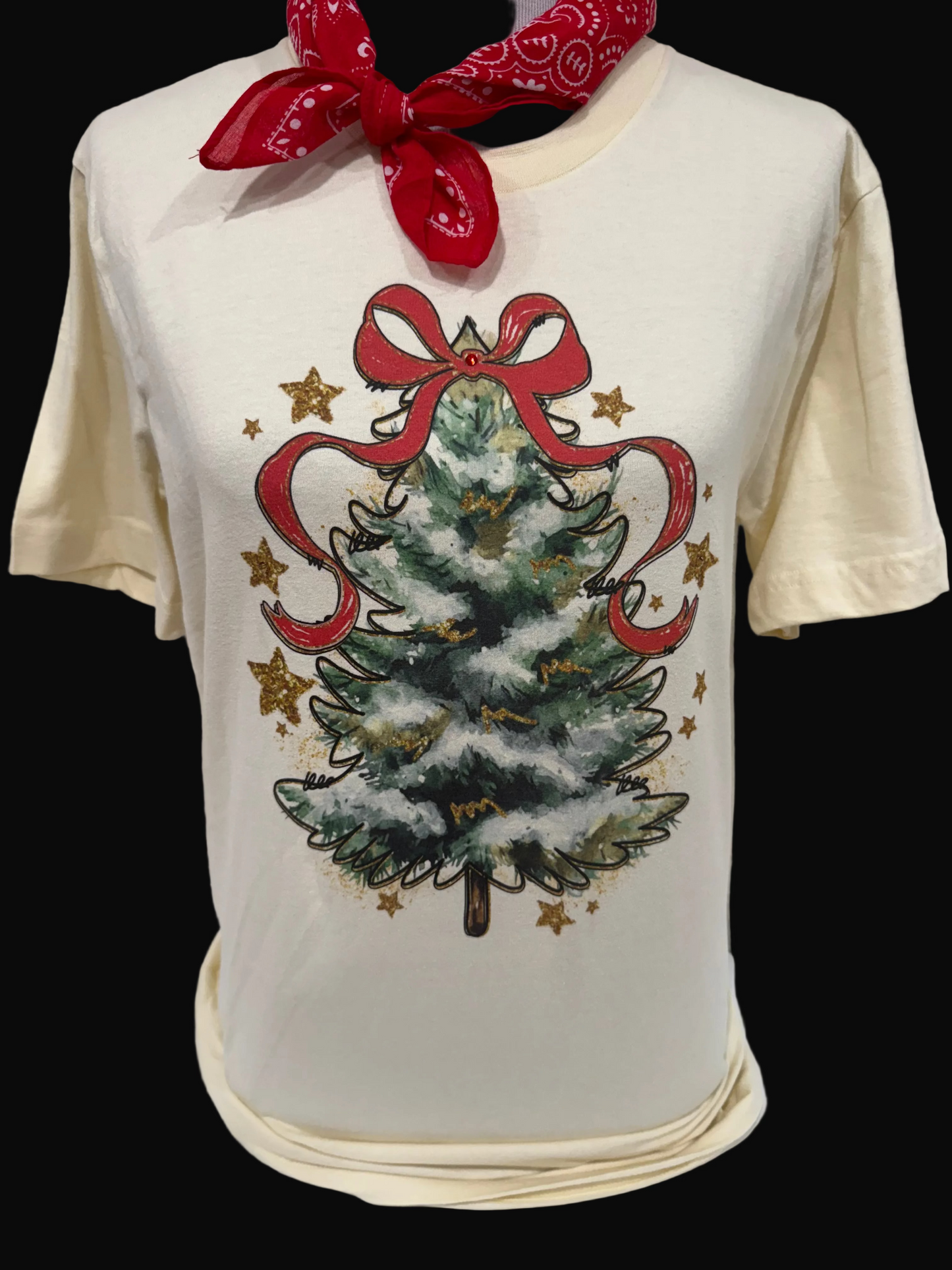 Christmas Tree with Bow on Natural Crew