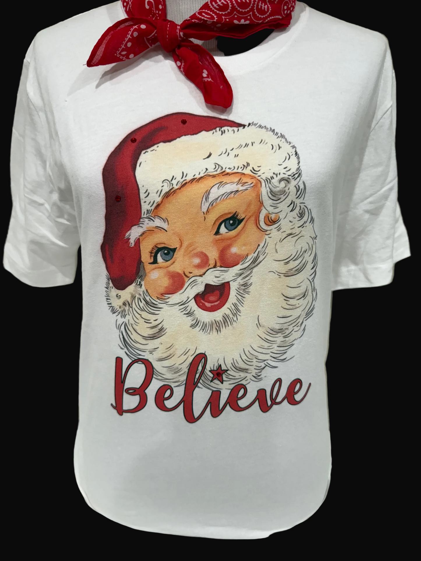 Red Santa Believe on White Crew OR Patch Red Sweatshirt