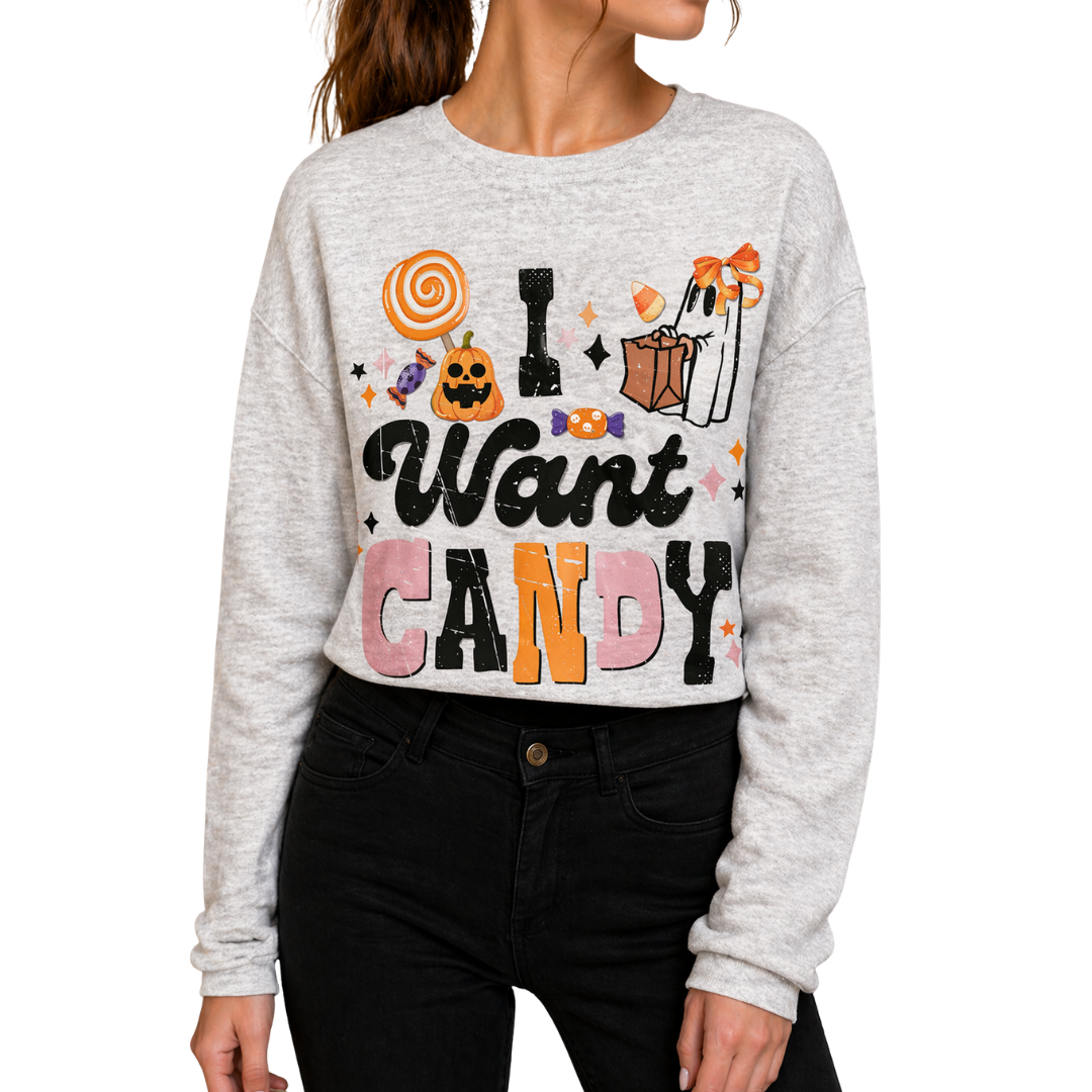 I Want Candy White Crew & Grey Fleece