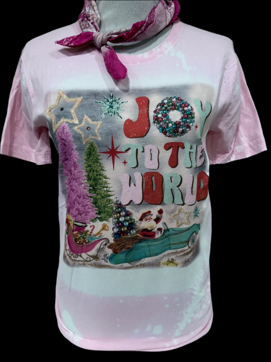 Joy to the World on Sports Bleached Light Pink Crew