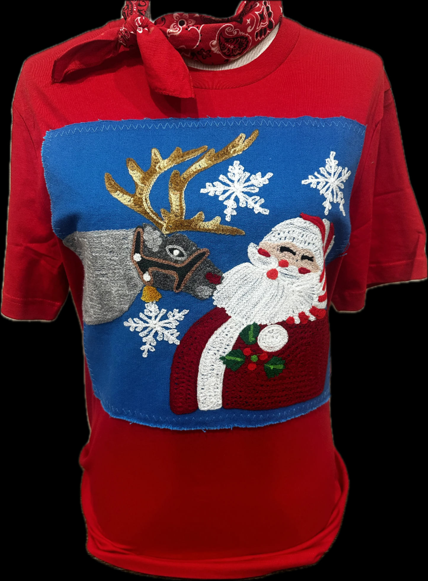 KL Santa and Reindeer Patch on Red Crew OR (White OR Red) Sweatshirt