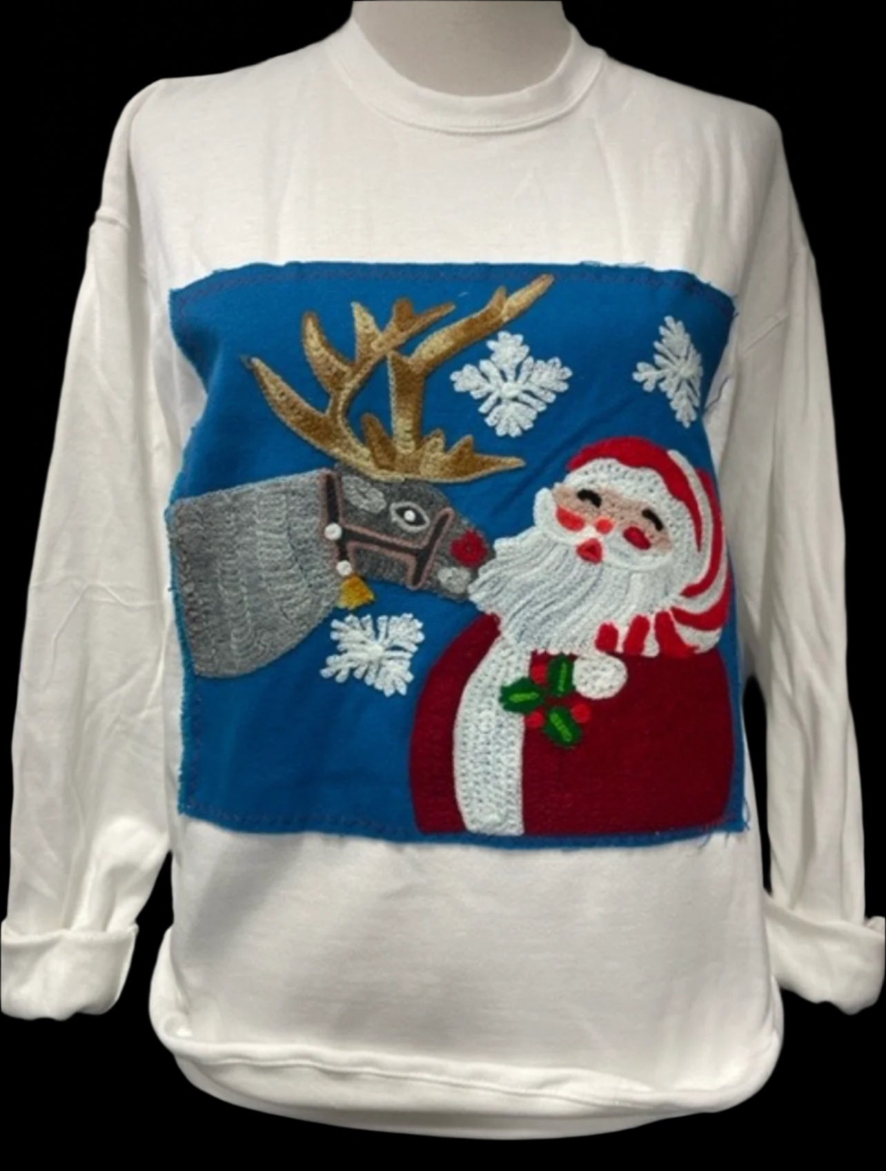 KL Santa and Reindeer Patch on Red Crew OR (White OR Red) Sweatshirt