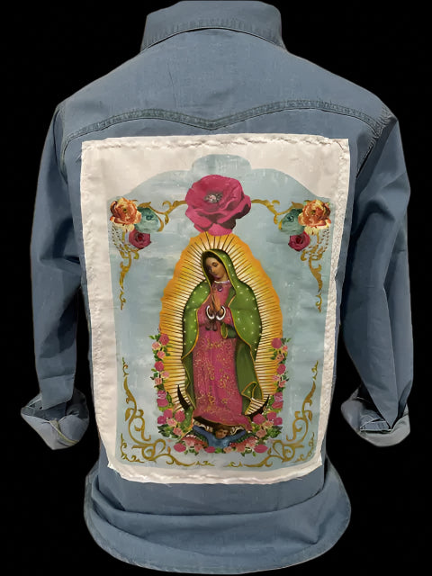 Lady of Guadalupe Patch on Denim Pearl Snap