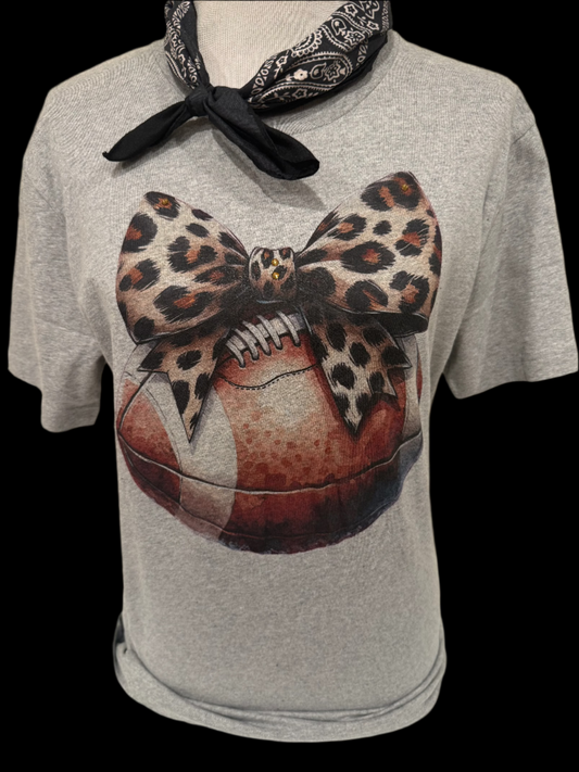 Leopard Bow Football on (Hth Grey OR Sports Bleached Hth Grey) Crew