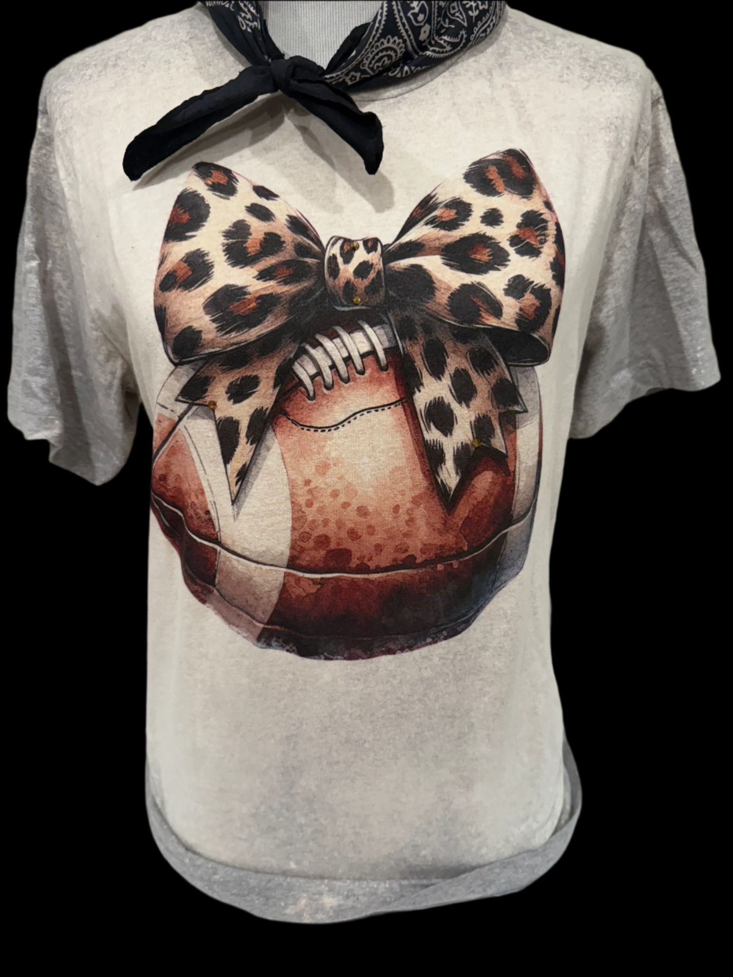 Leopard Bow Football on (Hth Grey OR Sports Bleached Hth Grey) Crew