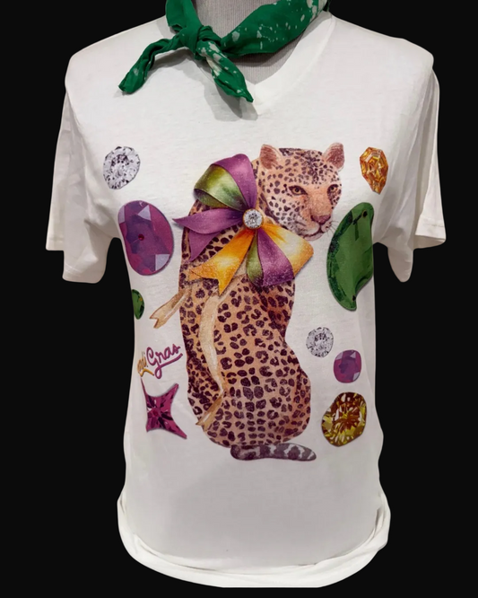 Leopard Mardi Gras on White Crew