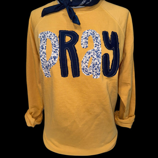 Lexie PRAY Applique on Mustard Sweatshirt