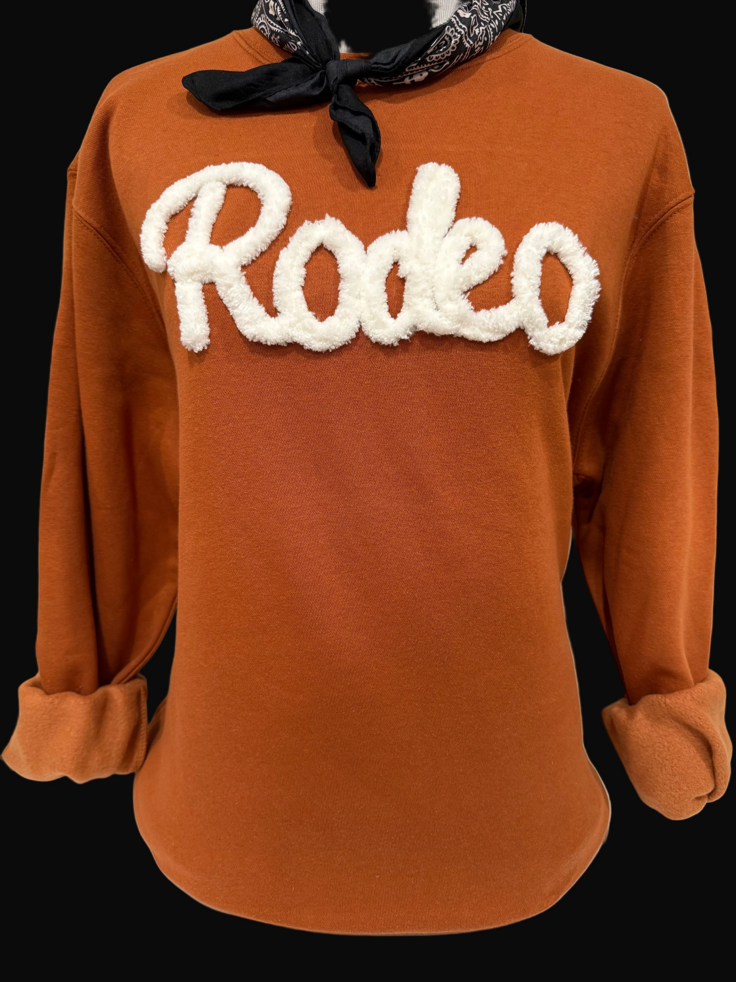 Lexie Rodeo(Black OR White) on Tan Or Burnt Orange Sweatshirt