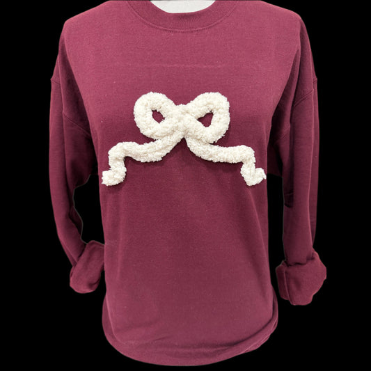 Lexie Bow (White) on Maroon Sweatshirt