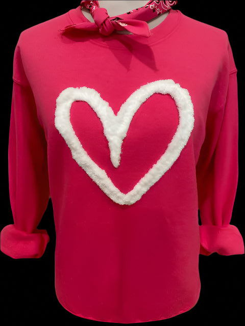 Lexie Heart (White) on (Heliconia or Red) Sweatshirt