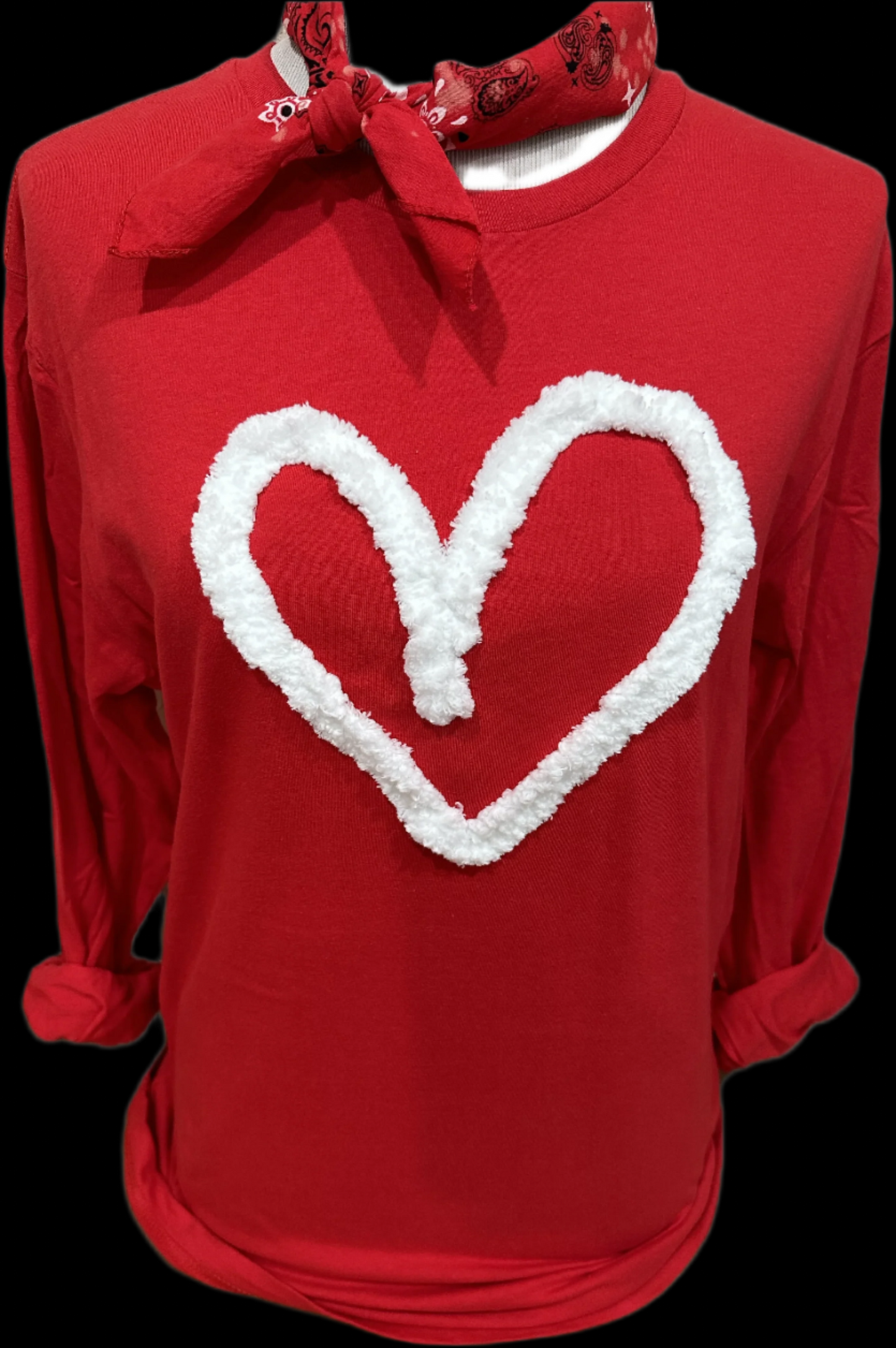Lexie Heart (White) on (Heliconia or Red) Sweatshirt
