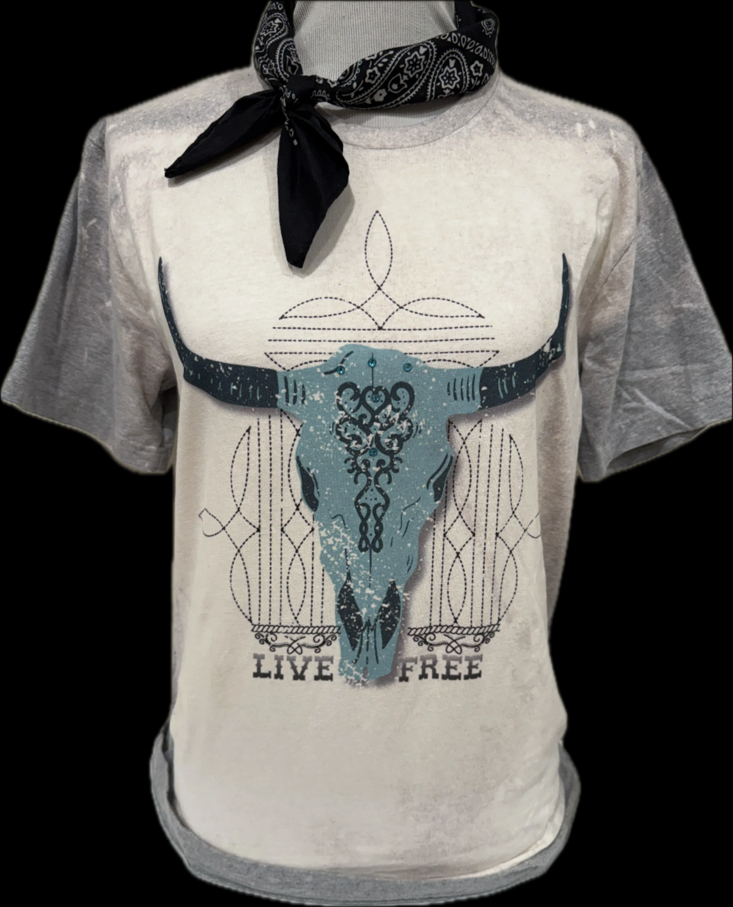 Live Free Skull on (Natural OR SB Hth Grey) Crew