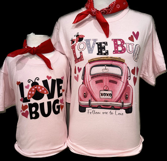 Love Bug (Mama or Mini) on Light Pink (Adult or Youth) Crew