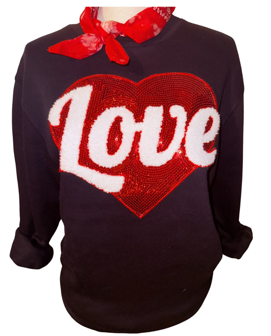 Heart Love Patch on Black Sweatshirt