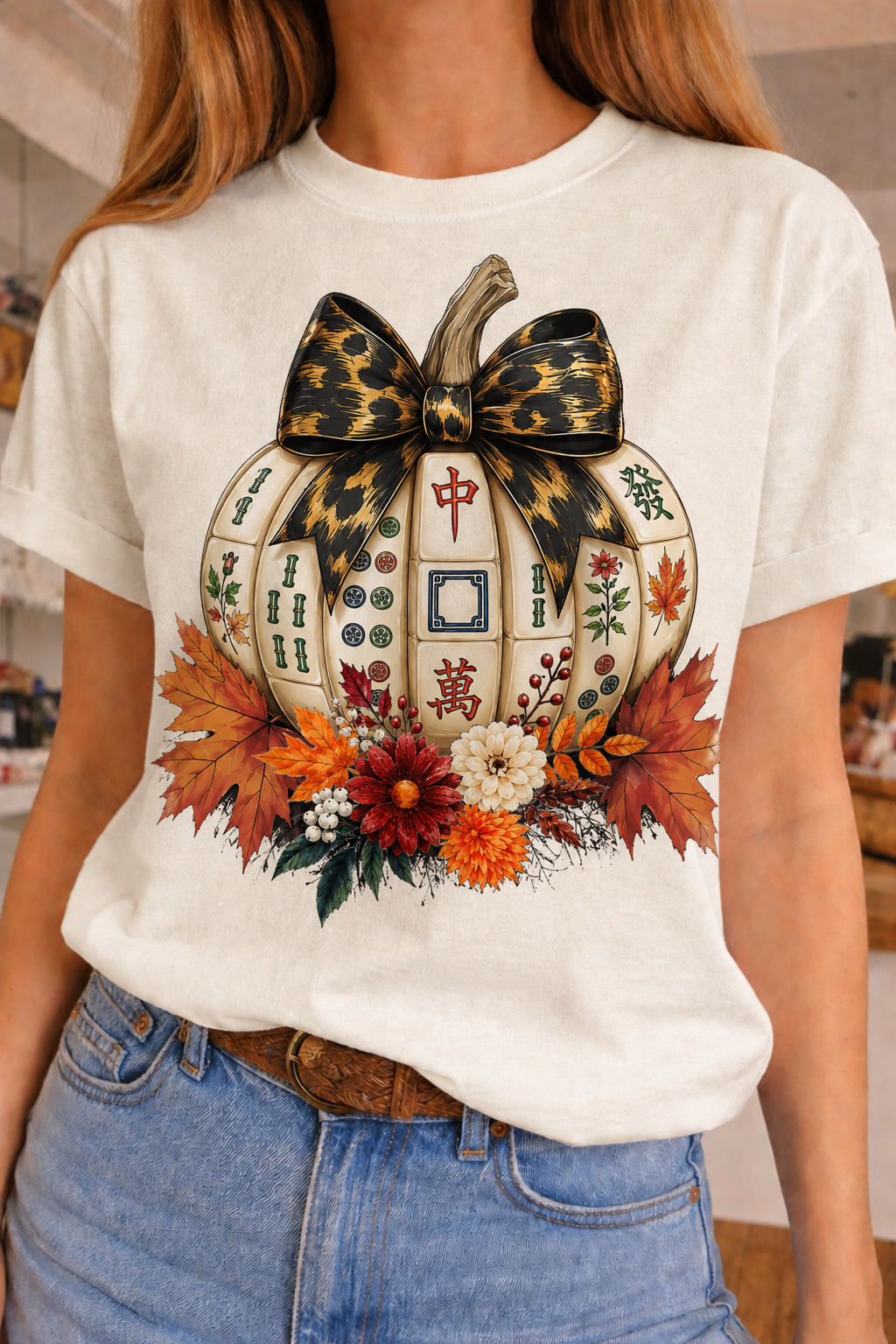 Mahjong Pumpkin on White Crew