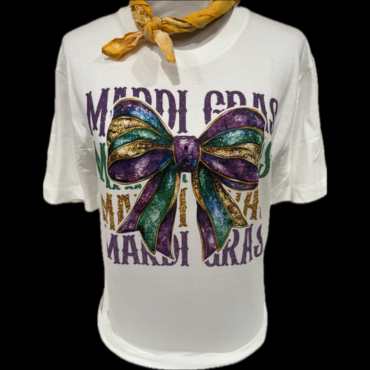 Mardi Gras Bow on White Crew
