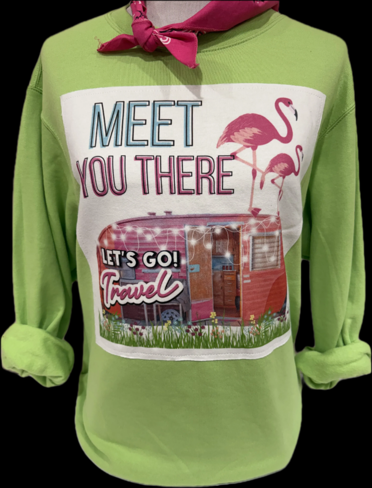 Meet You There on (White Crew or Lime Green Sweatshirt)
