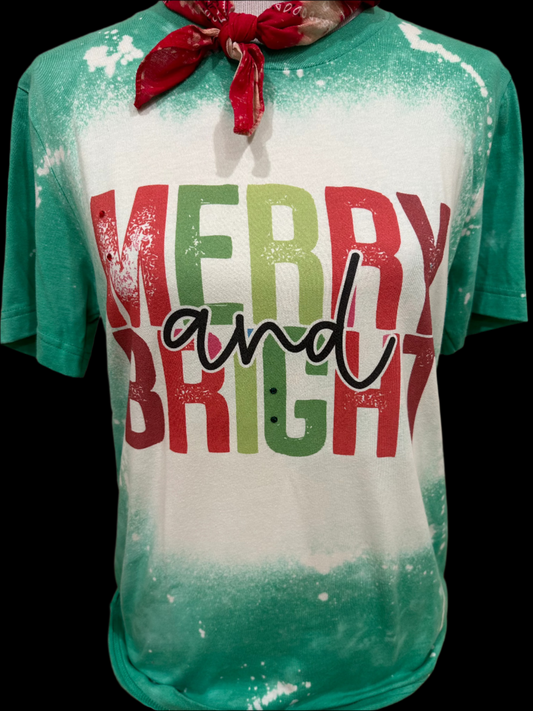 Merry and Bright on Sports Bleached Kelly Green Crew