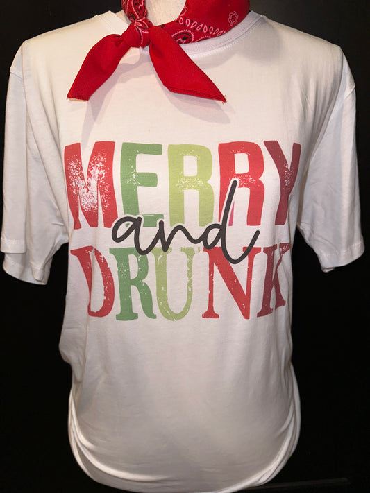 Merry and Drunk on White Crew OR White/Kelly Green Raglan