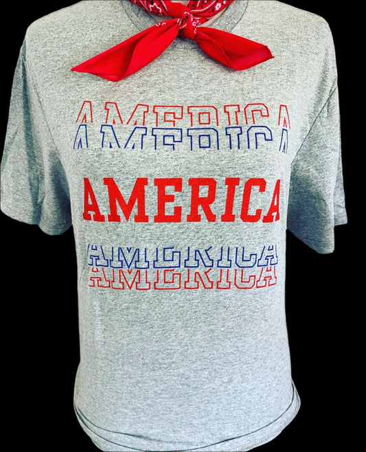 Multi Block America on Heather Grey Crew